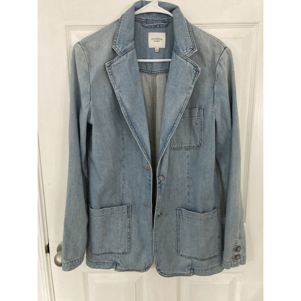 Hidden Los Angeles Womens Medium Light Denim Blazer Jacket With Pockets & Button